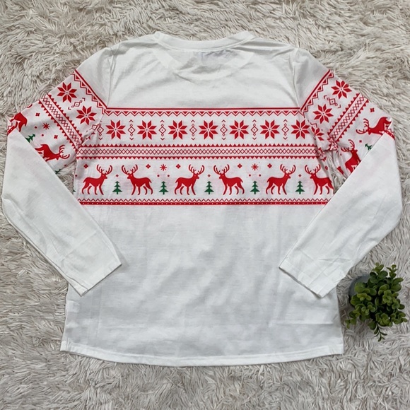 🎉2X HP🎉 C+D+M Fair Isle Reindeer LS Tee 💗 White Red Green - Picture 7 of 12